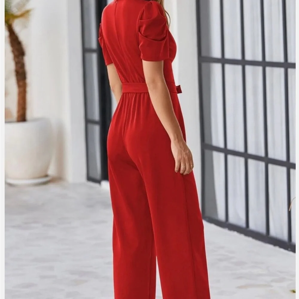 BLENCOT Jumpsuit Short Sleeve Casual v Neck Belted SZ Large NWOT - Picture 4 of 10